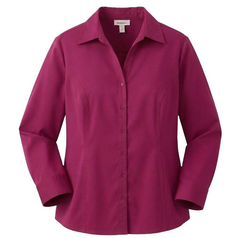 Dressbarn Women's Plus Size 3X Magenta Button Up Shirt Collared Long Sleeve